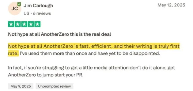 Jim Carlough's Trustpilot review