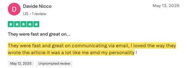 Davide Nicco's Trustpilot review