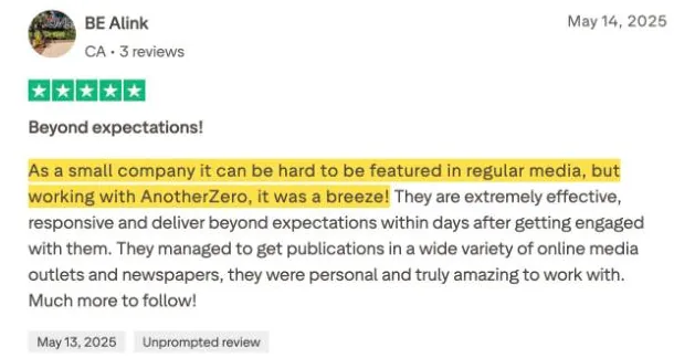 BE Alink's Trustpilot review