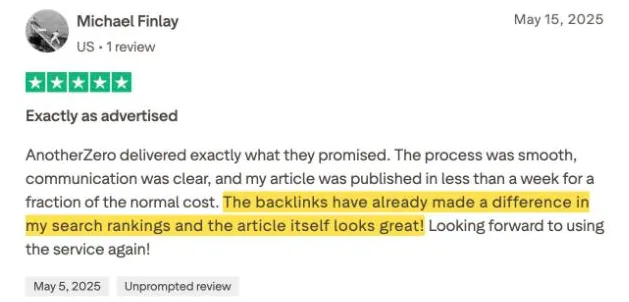 Michael Finlay's Trustpilot review