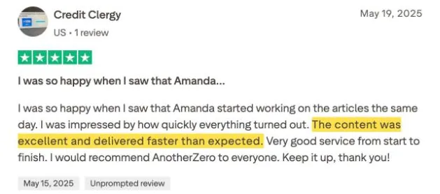 Credit Clergy's Trustpilot review