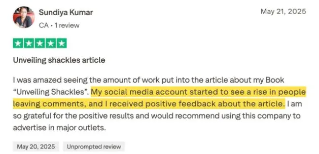 Sundiya Kumar's Trustpilot review