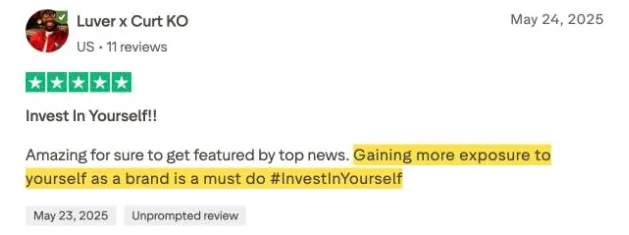 Luver x Curt KO's Trustpilot review