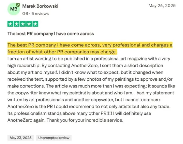 Marek Borkowski's Trustpilot review