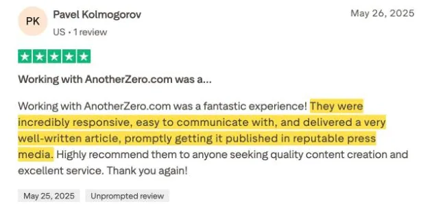 Pavel Kolmogorov's Trustpilot review