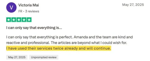 Victoria Mai's Trustpilot review