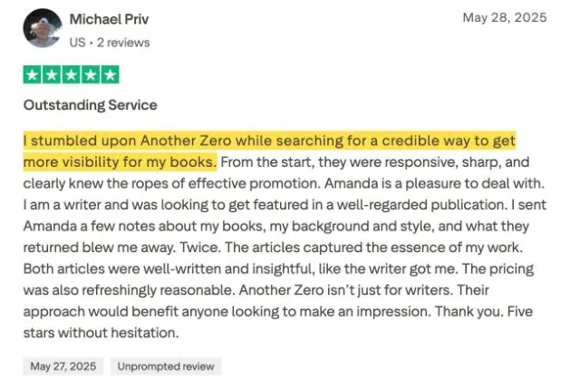 Michael Priv's Trustpilot review