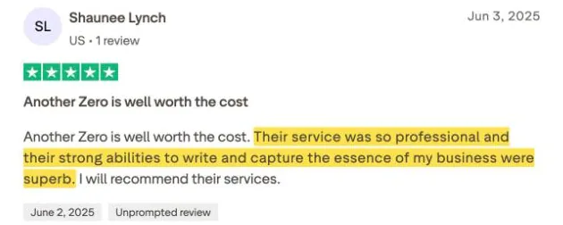 Shaunee Lynch's Trustpilot review