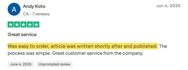 Andy Koto's Trustpilot review