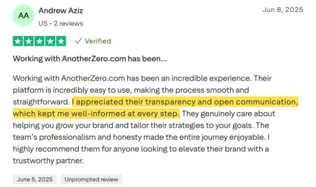 Andrew Aziz's Trustpilot review
