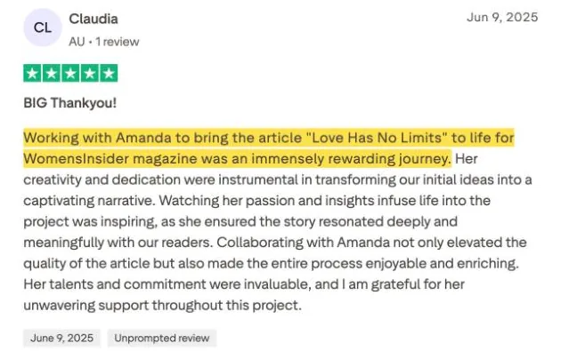 Claudia's Trustpilot review