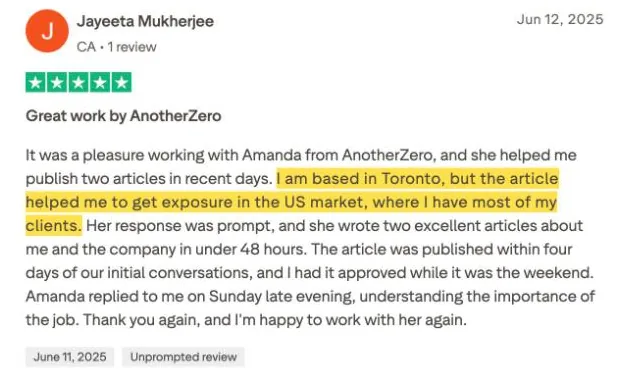 Jayeeta Mukherjee's Trustpilot review