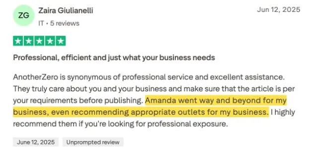 Zaira Giulianelli's Trustpilot review