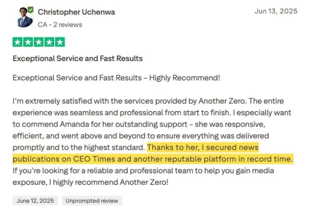 Christopher Uchenwa's Trustpilot review