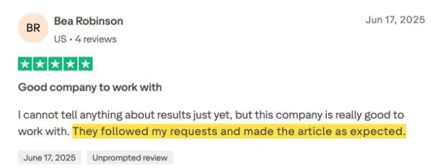 Bea Robinson's Trustpilot review