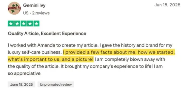 Gemini Ivy's Trustpilot review