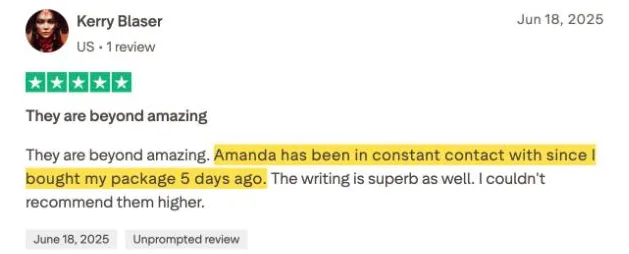 Kerry Blaser's Trustpilot review