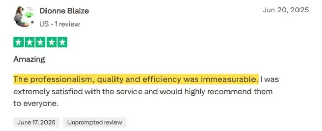 Dionne Blaize's Trustpilot review