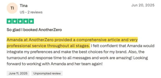 Tina's Trustpilot review
