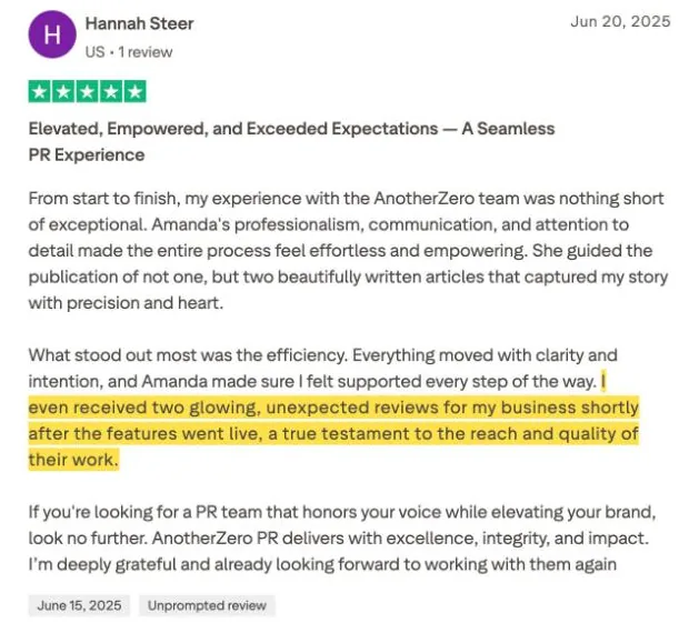 Hannah Steer's Trustpilot review