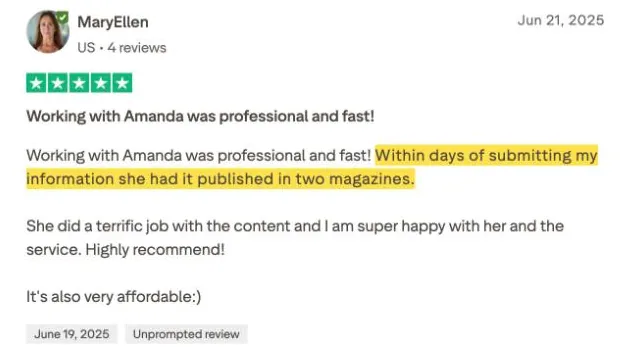 MaryEllen's Trustpilot review