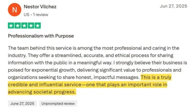 Nestor Vilchez's Trustpilot review