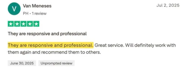 Van Meneses's Trustpilot review