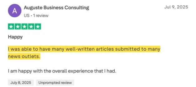 Auguste Business Consulting's Trustpilot review