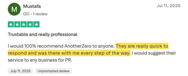 Mustafa's Trustpilot review