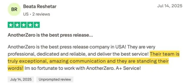 Beata Reshetar's Trustpilot review