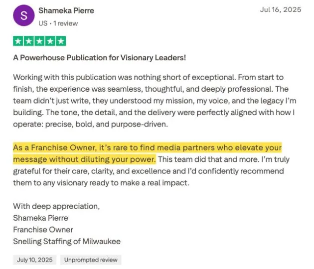 Shameka Pierre's Trustpilot review