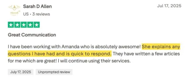 Sarah D Allen's Trustpilot review