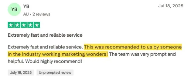YB's Trustpilot review