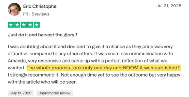 Eric Christophe's Trustpilot review