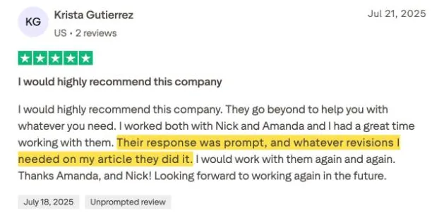 Krista Gutierrez's Trustpilot review