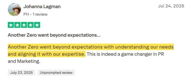 Johanna Lagman's Trustpilot review