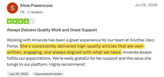 Silvia Prazencova's Trustpilot review