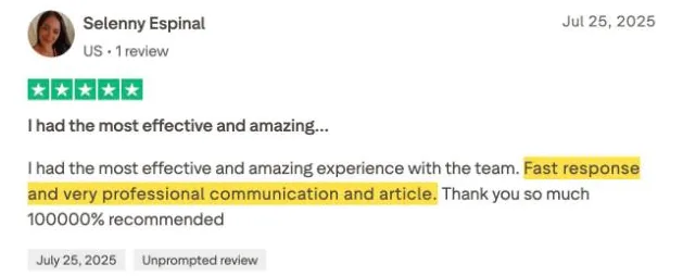 Selenny Espinal's Trustpilot review
