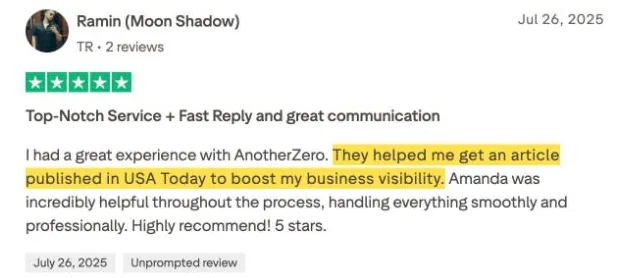 Ramin (Moon Shadow)'s Trustpilot review