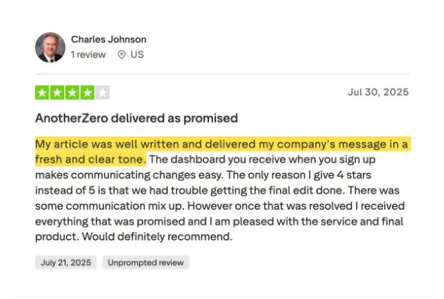 Charles Johnson's Trustpilot review