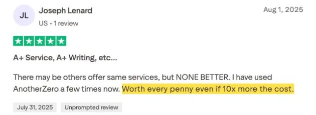 Joseph Lenard's Trustpilot review