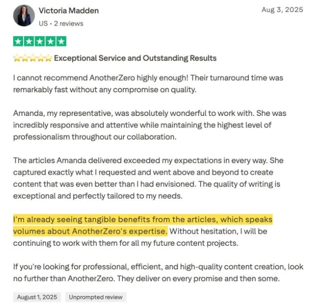 Victoria Madden's Trustpilot review