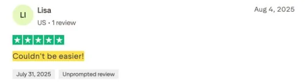 Lisa's Trustpilot review