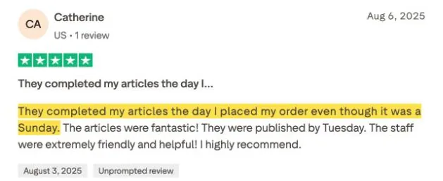 Catherine's Trustpilot review