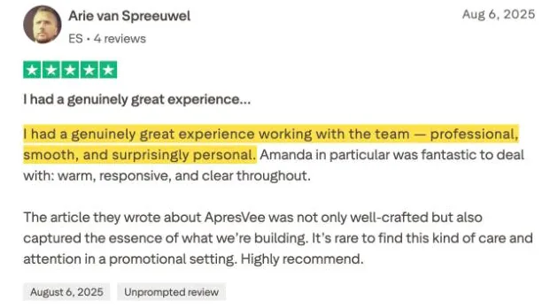 Arie van Spreeuwel's Trustpilot review