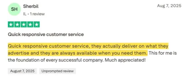 Sherbil's Trustpilot review