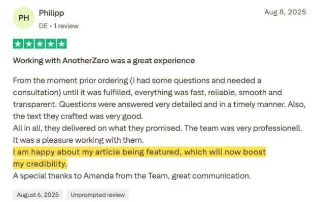 Philipp's Trustpilot review
