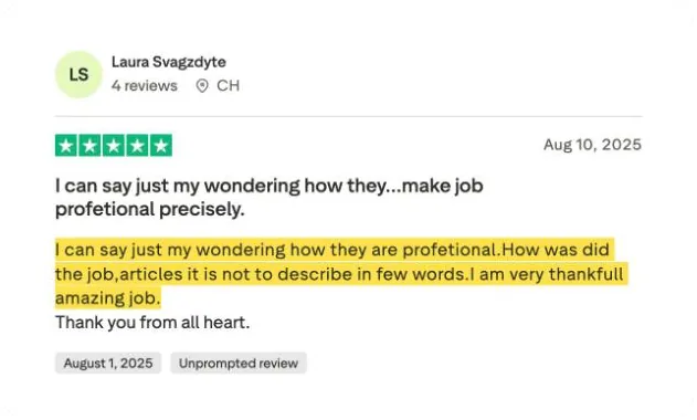 Laura Svagzdyte's Trustpilot review