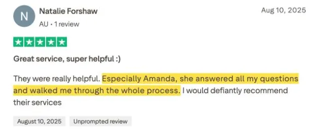 Natalie Forshaw's Trustpilot review