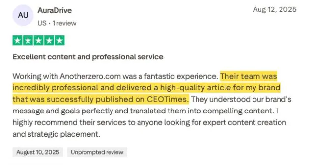 AuraDrive's Trustpilot review